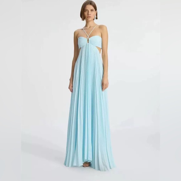 A.L.C Moira Satin Pleated Maxi Dress 4 - Picture 3 of 11